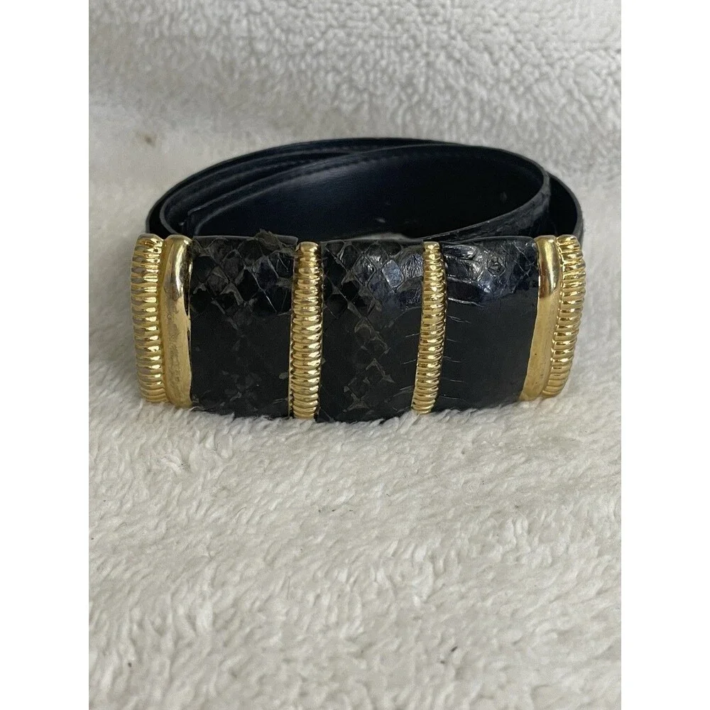 Vintage Milor Snakeskin Leather Women's Belt Size S Black Gold READ